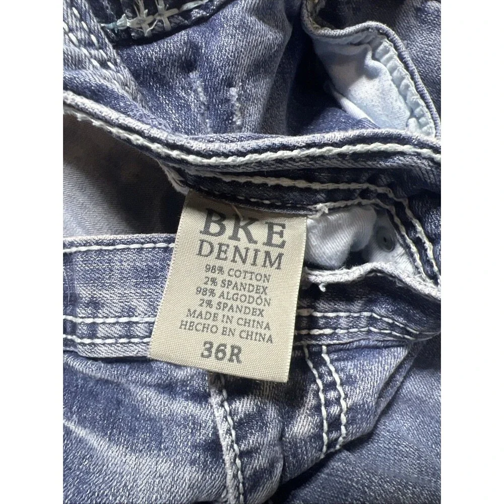 BKE Denim Tyler Straight Jeans Men's 36R(36x32) Dark Wash Factory Distressing